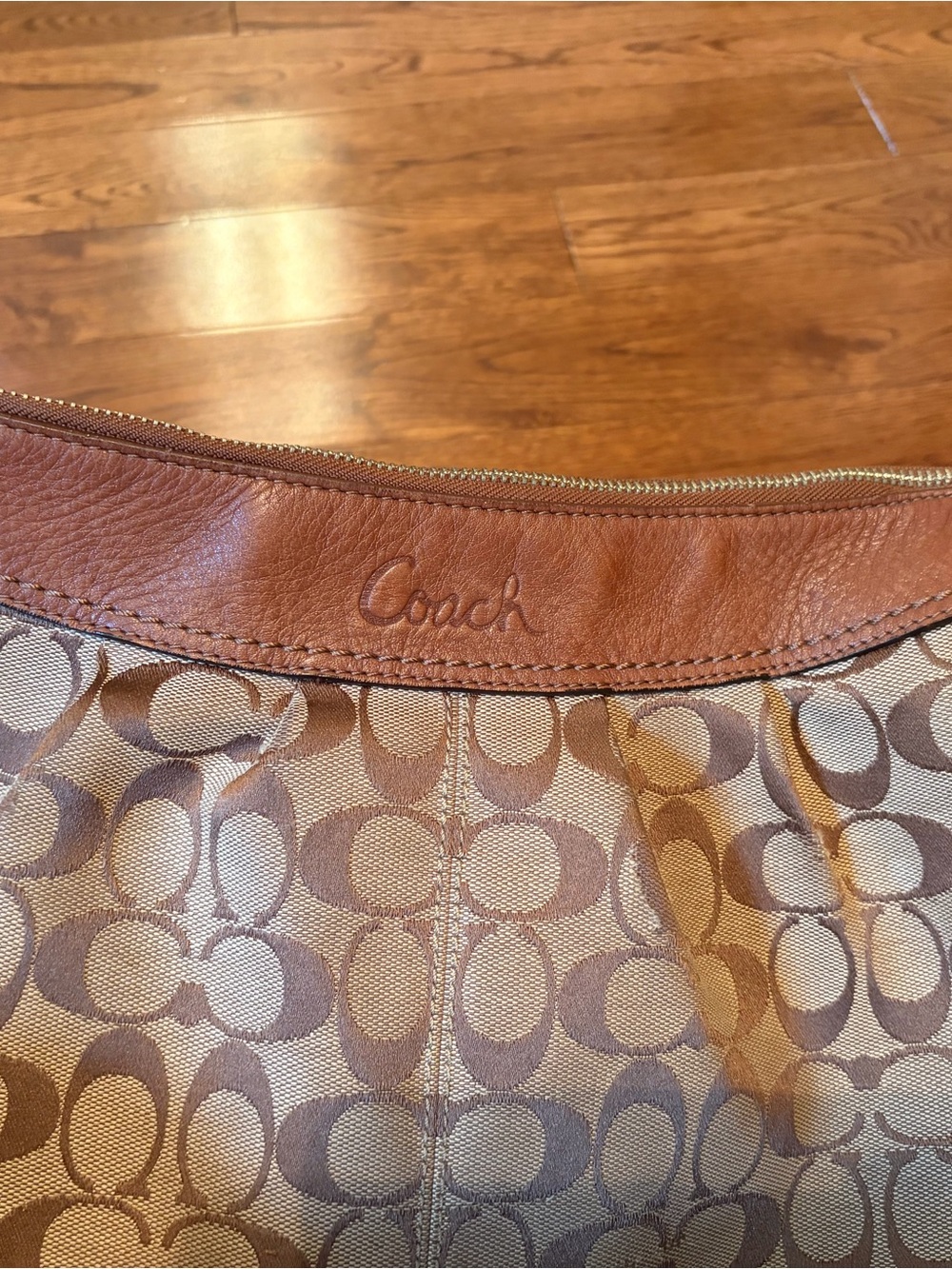 Coach Brown Signature Jacquard Shoulder Bag with Leather Trim